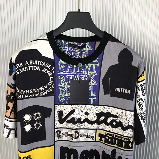 ルイヴィトン 新作チェック柄ロゴプリントコットン半袖Tシャツ