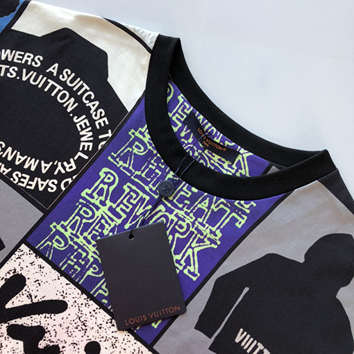 ルイヴィトン 新作チェック柄ロゴプリントコットン半袖Tシャツ