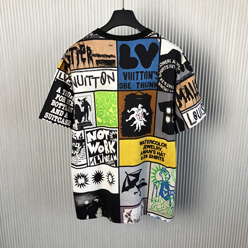 ルイヴィトン 新作チェック柄ロゴプリントコットン半袖Tシャツ