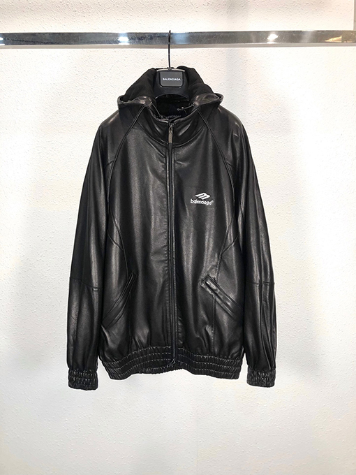 バレンシアガ SportyBTracksuit 3B パッチワーク ルーズフィット レザー フードジャケット