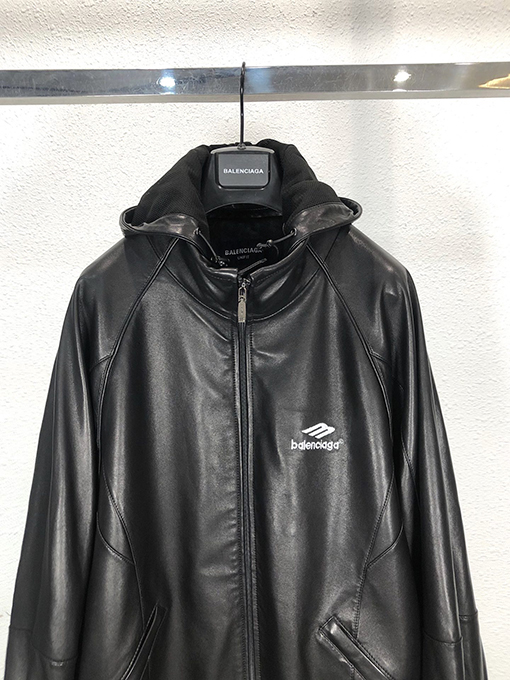 バレンシアガ SportyBTracksuit 3B パッチワーク ルーズフィット レザー フードジャケット