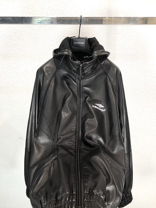 バレンシアガ SportyBTracksuit 3B パッチワーク ルーズフィット レザー フードジャケット