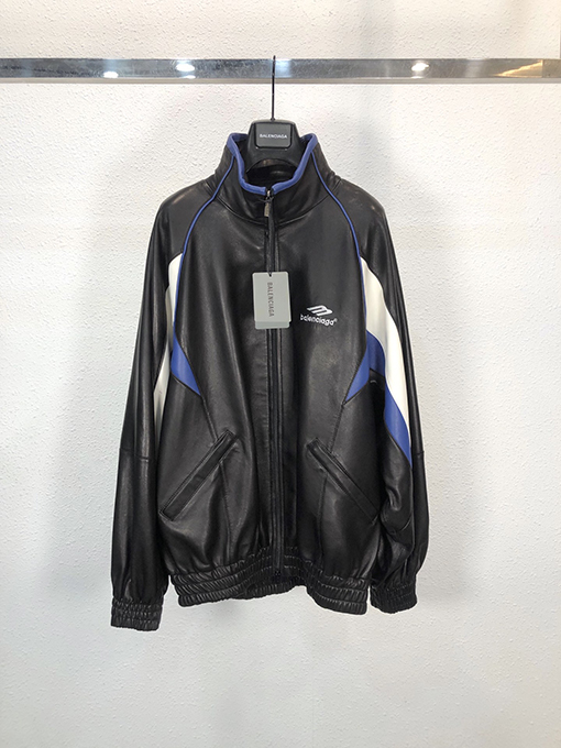バレンシアガ Tracksuitパッチワーク フードレザーコート フード取り外しオーバーサイズ