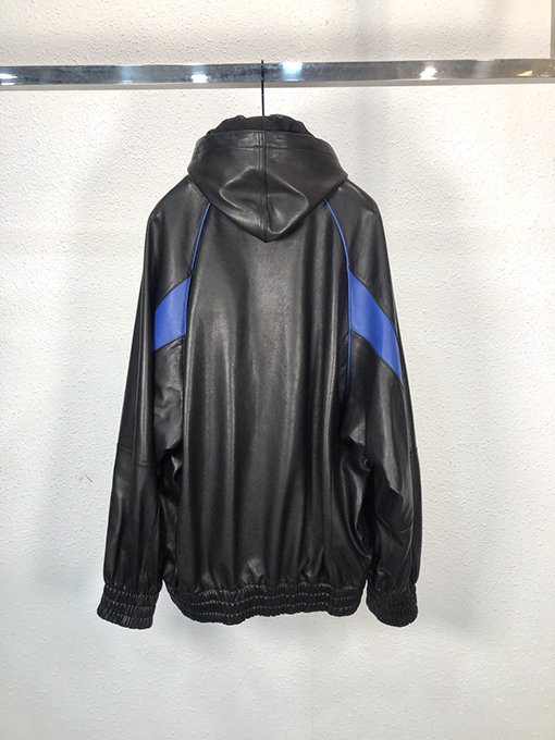 バレンシアガ Tracksuitパッチワーク フードレザーコート フード取り外しオーバーサイズ