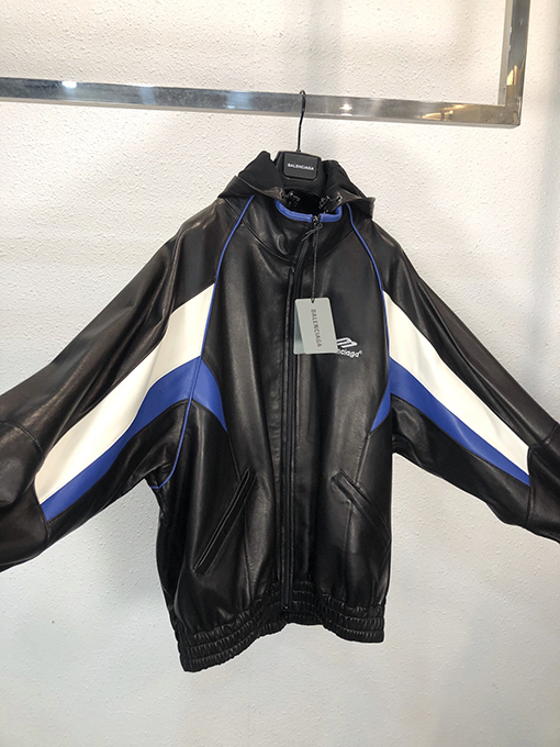 バレンシアガ Tracksuitパッチワーク フードレザーコート フード取り外しオーバーサイズ