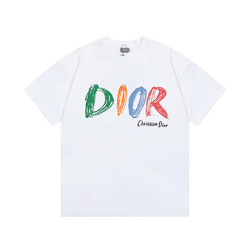 ディオール 男女同款 カラフルなアルファベットロゴ半袖tシャツ