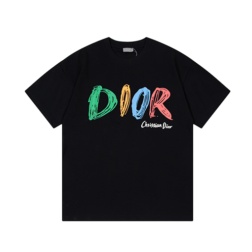 ディオール 男女同款 カラフルなアルファベットロゴ半袖tシャツ