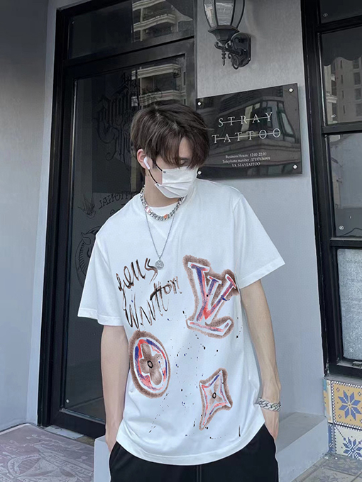 ルイヴィトン インクジェットアルファベットロゴカスタマイズ 半袖tシャツ