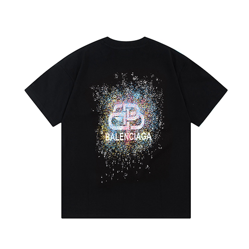 バレンシアガ カラフルな星空アルファベットロゴ半袖Tシャツ