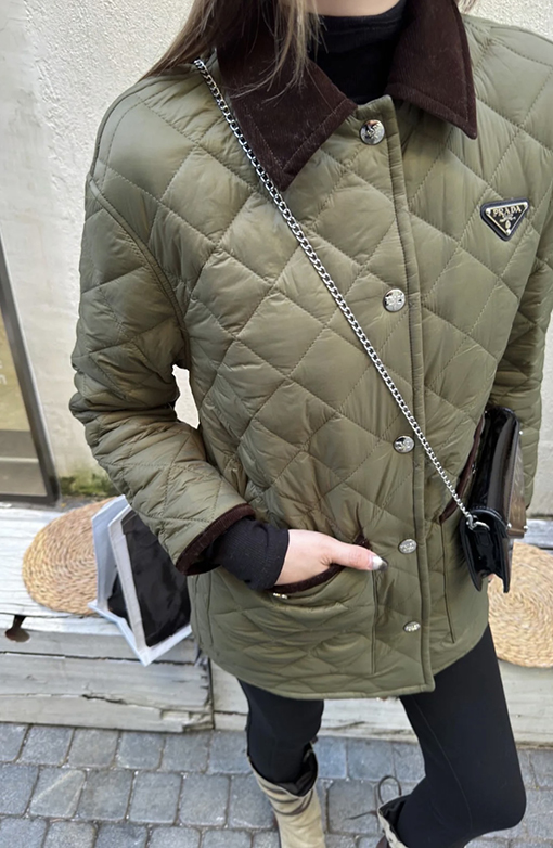 プラダ  ダイヤモンドエンボス 中綿 ロングスリーブコットンコート