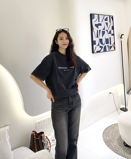 アレキサンダーワン 半袖 Tシャツ クラシック レタリング ロゴ プリント ウォッシング
