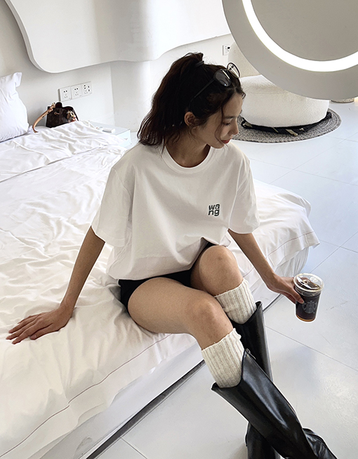 アレキサンダーワン 半袖 Tシャツ カラーキュービックデザイン背中ホットダイヤモンド旗印刷