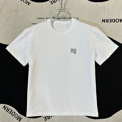 アレキサンダーワン 半袖 Tシャツ カラーキュービックデザイン背中ホットダイヤモンド旗印刷