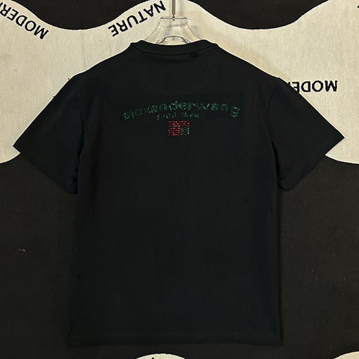 アレキサンダーワン 半袖 Tシャツ カラーキュービックデザイン背中ホットダイヤモンド旗印刷