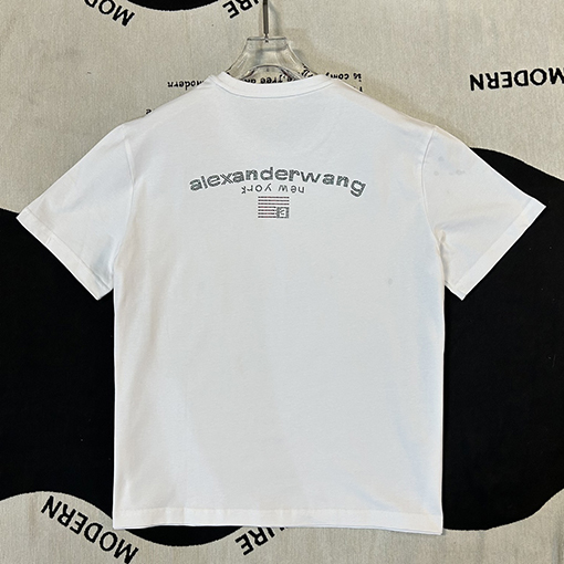 アレキサンダーワン 半袖 Tシャツ カラーキュービックデザイン背中ホットダイヤモンド旗印刷