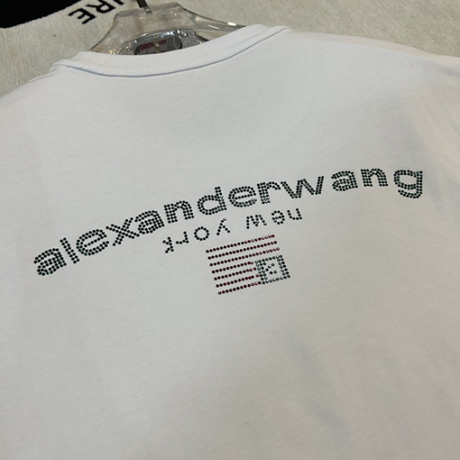 アレキサンダーワン 半袖 Tシャツ カラーキュービックデザイン背中ホットダイヤモンド旗印刷