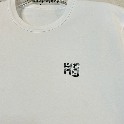 アレキサンダーワン 半袖 Tシャツ カラーキュービックデザイン背中ホットダイヤモンド旗印刷