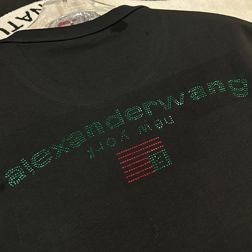 アレキサンダーワン 半袖 Tシャツ カラーキュービックデザイン背中ホットダイヤモンド旗印刷