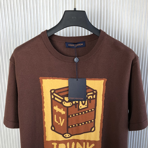 ルイヴィトン ニット 半袖Tシャツ Vuittonボックスパターン