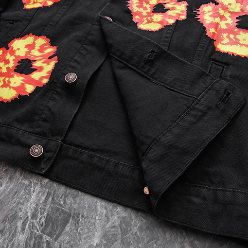 DENIM TEARSデニムジャケット ビンテージウォッシングほのお プリント