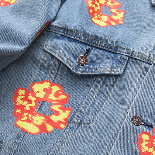 DENIM TEARSデニムジャケット ビンテージウォッシングほのお プリント