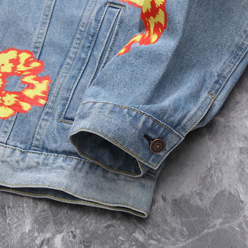 DENIM TEARSデニムジャケット ビンテージウォッシングほのお プリント