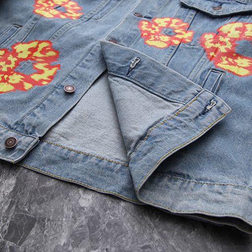 DENIM TEARSデニムジャケット ビンテージウォッシングほのお プリント