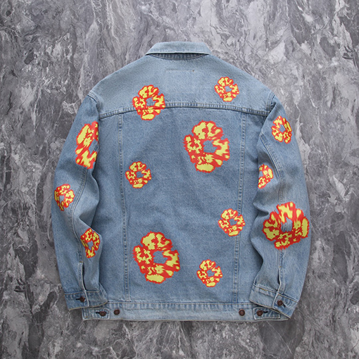 DENIM TEARSデニムジャケット ビンテージウォッシングほのお プリント