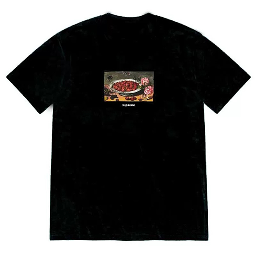 シュプリームStrawberries Teeいちごフルーツプレート油絵半袖Tシャツ