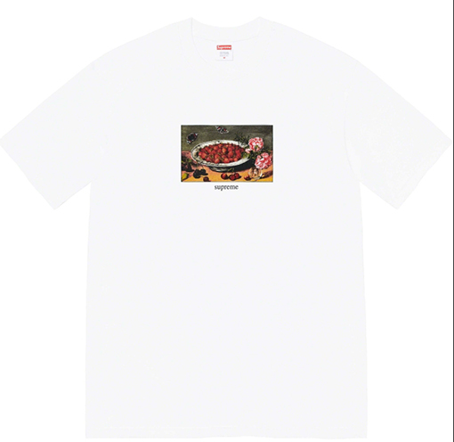 シュプリームStrawberries Teeいちごフルーツプレート油絵半袖Tシャツ