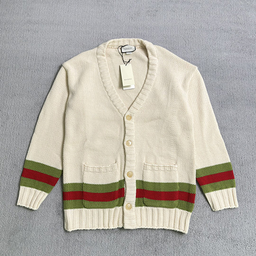 グッチ 赤緑のパッチワークニットカーディガン