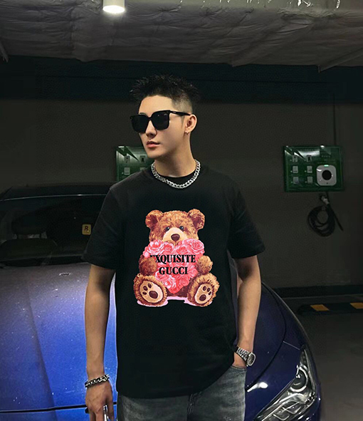 グッチ プリントされたヒグマのアルファベット半袖Tシャツ