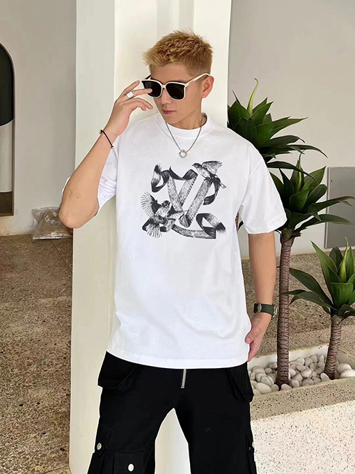 ルイヴィトン 新作プリントラウンドネック半袖Tシャツ