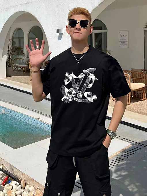 ルイヴィトン 新作プリントラウンドネック半袖Tシャツ