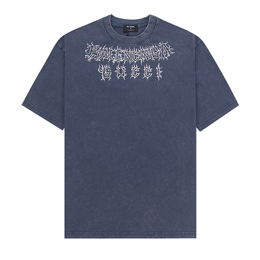 グッチxバレンシアガ ウォッシュヴィンテージ亀裂工芸半袖Tシャツ