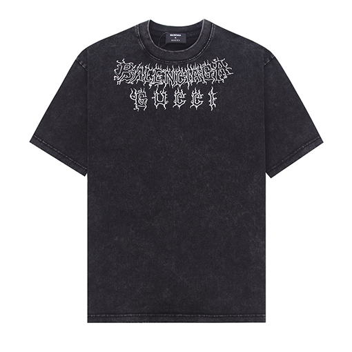グッチxバレンシアガ ウォッシュヴィンテージ亀裂工芸半袖Tシャツ