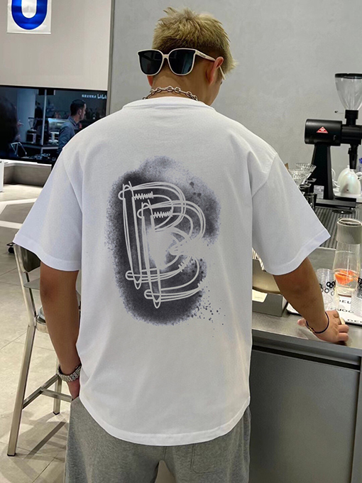 バレンシアガ osドロップショルダーゆったりプリント半袖Tシャツ