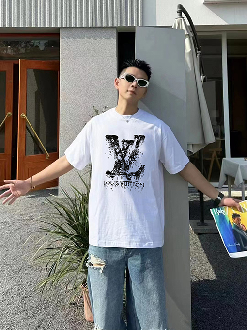 ルイヴィトン 新作ファッションプリントラウンドネック半袖Tシャツ