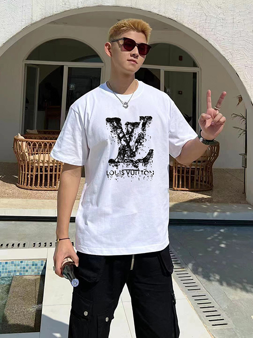 ルイヴィトン 新作ファッションプリントラウンドネック半袖Tシャツ