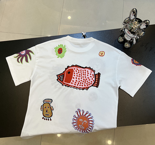 ルイヴィトン プリントロゴ刺繍半袖シャツ