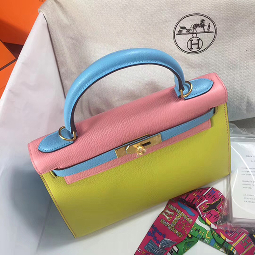 エルメス ケリー25 cmフルハンドステッチ輸入ヤギ革バッグ