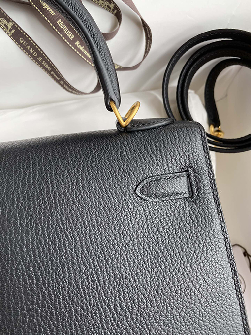 エルメス  ケリー 25 cmブラック/フラッグレッドコーディネートバッグ