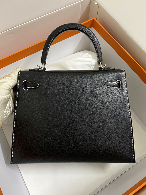 エルメス ケリー25 cmブラックインナーフラッグレッドトートバッグ