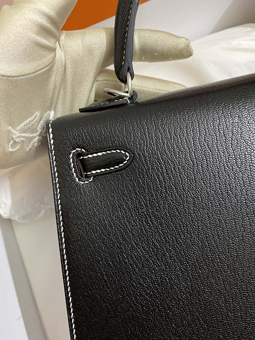 エルメス ケリー25 cmブラックインナーフラッグレッドトートバッグ