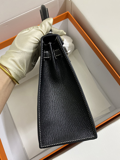 エルメス ケリー25 cmブラックインナーフラッグレッドトートバッグ