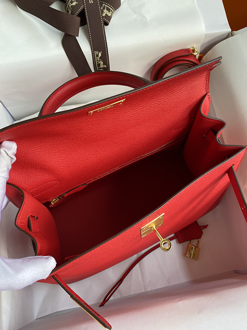 エルメス  ケリー28 cmファッション国旗レッドバッグ