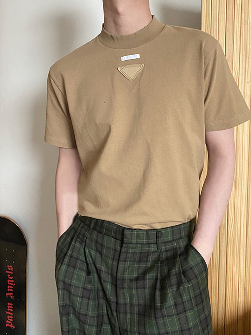 プラダ  コットンルーズ リブニットクルーネック半袖Tシャツ