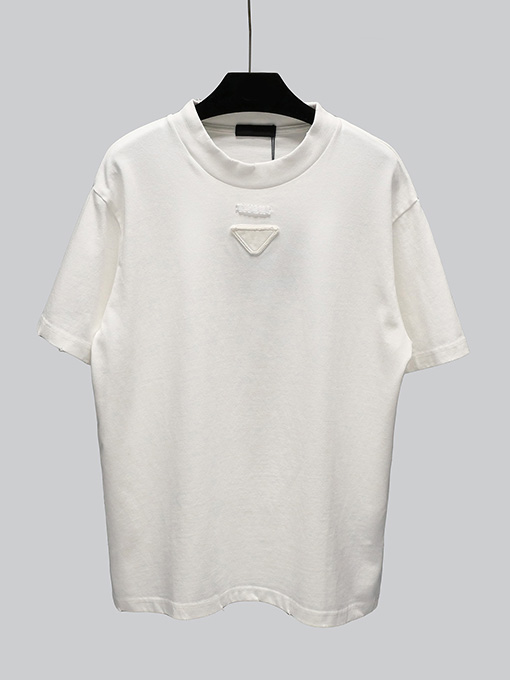 プラダ  コットンルーズ リブニットクルーネック半袖Tシャツ