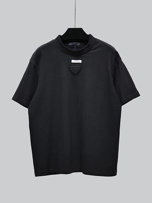 プラダ  コットンルーズ リブニットクルーネック半袖Tシャツ