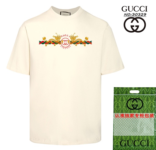 グッチ ダブルヤーン生地新しいラウンドネック半袖Tシャツ